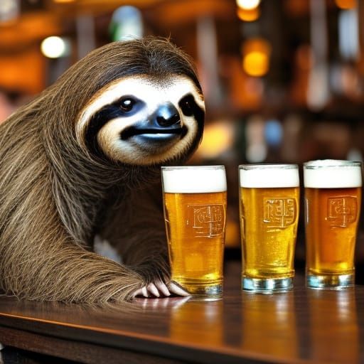 Sloth and Friends Enjoying Beer in Tavern