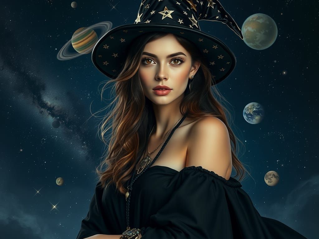 Bohemian Woman in Starry Night, Dark Fantasy Style
