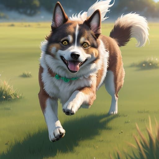 Energetic Dog Running: Digital Painting Illustration