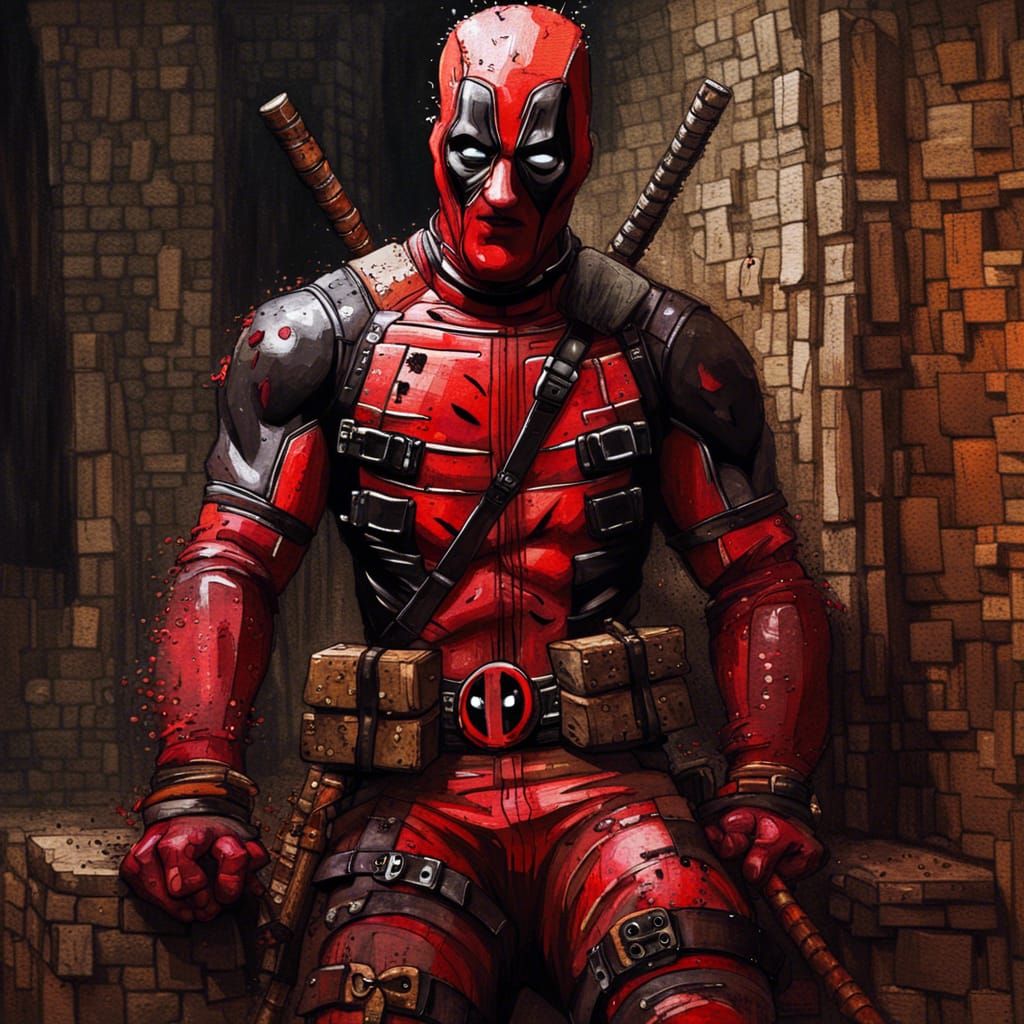 Grotesque Deadpool in Minecraft Style: Macabre Masterpiece