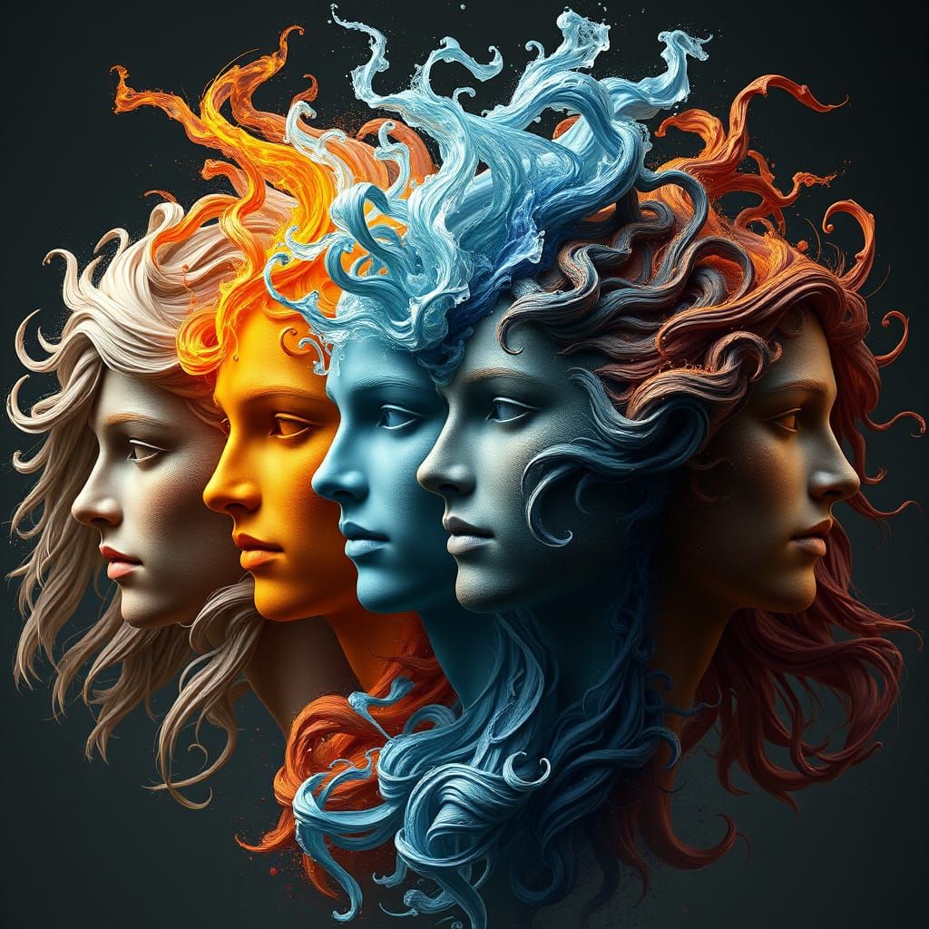 Mystical Elemental Transformation in Vivid Colors