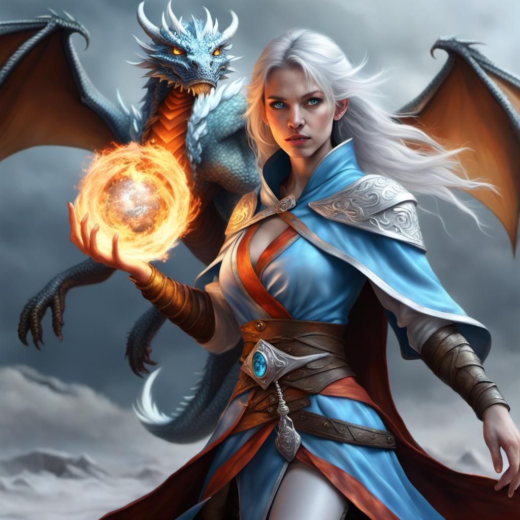 Elemental Mage with Dragon and Magic