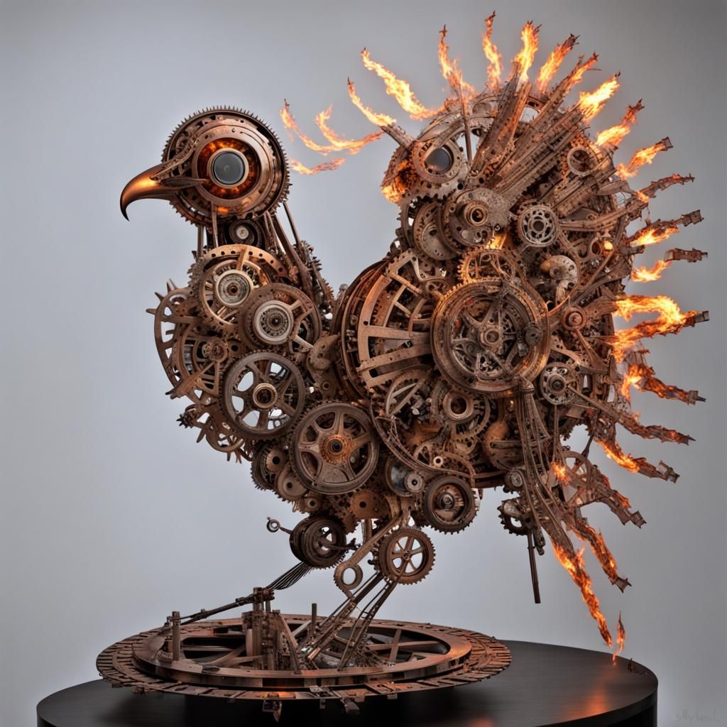 Steampunk Clockwork Phoenix with Fire