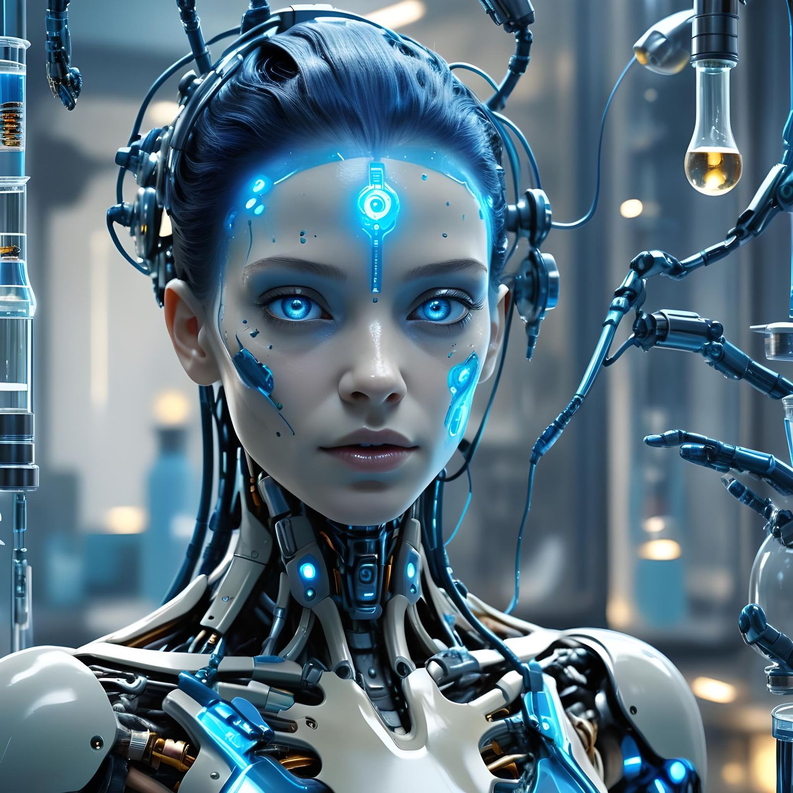 Biopunk Android with Cybernetic Parts in 4K