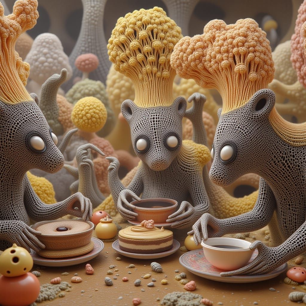 Psychedelic Sci-Fi Aliens Offer Cake in Forest