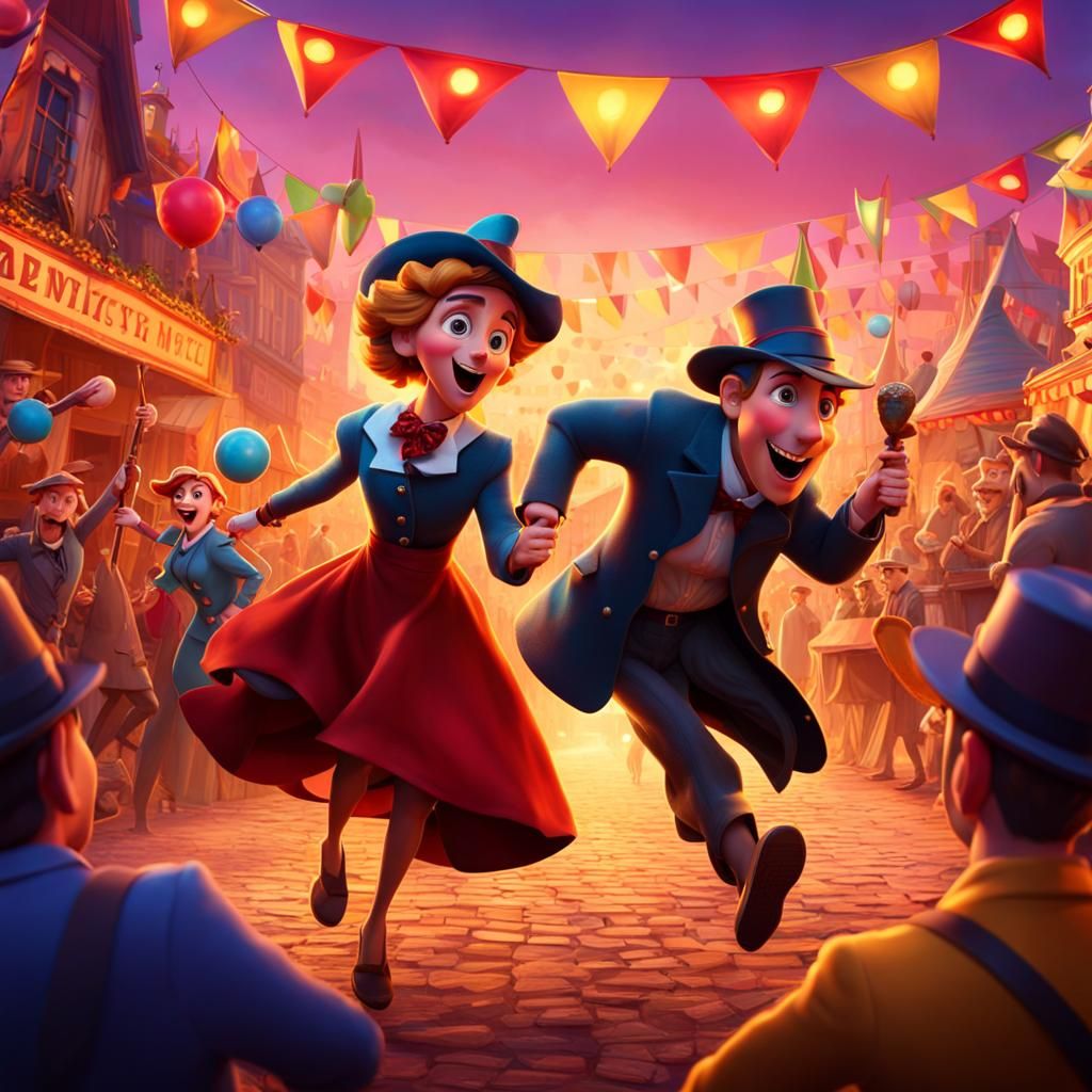 Book Thief Chase at German Carnival: 3D Digital Art