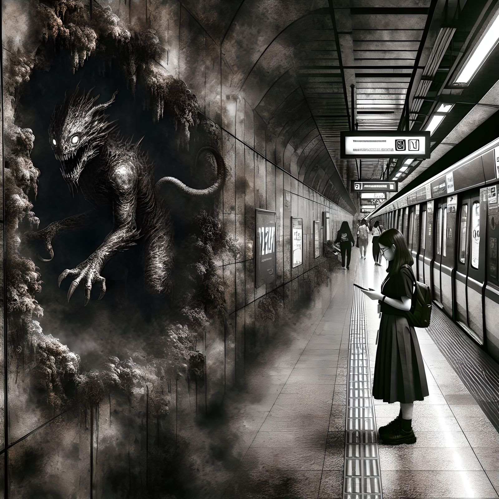 Obscure Subway Creature in Dark Fantasy Style