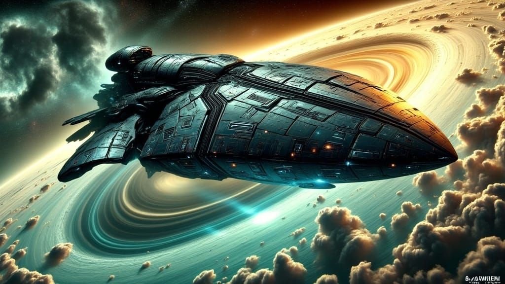 Majestic Military Spaceship Dominates Futuristic Cosmos in D...