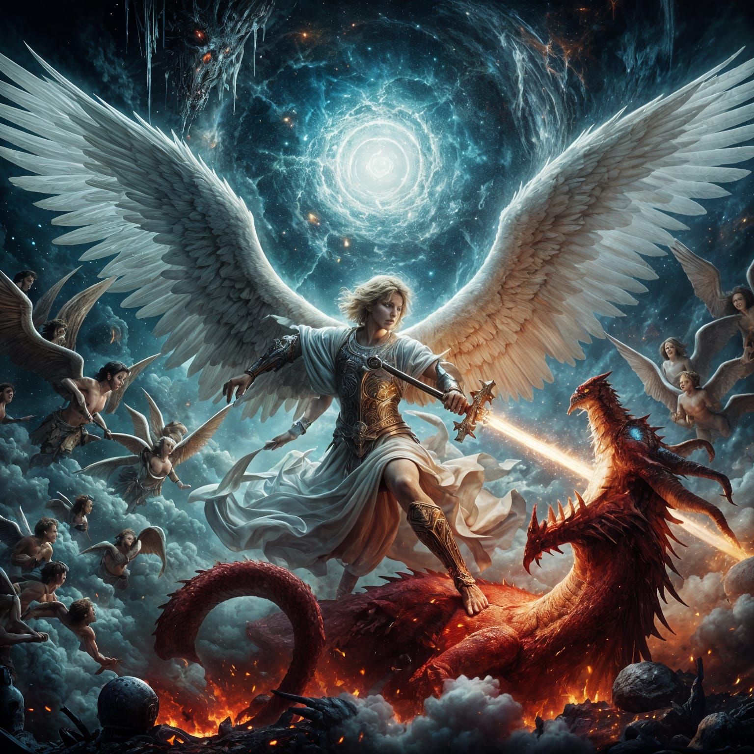 Michael and his Angels against Satan