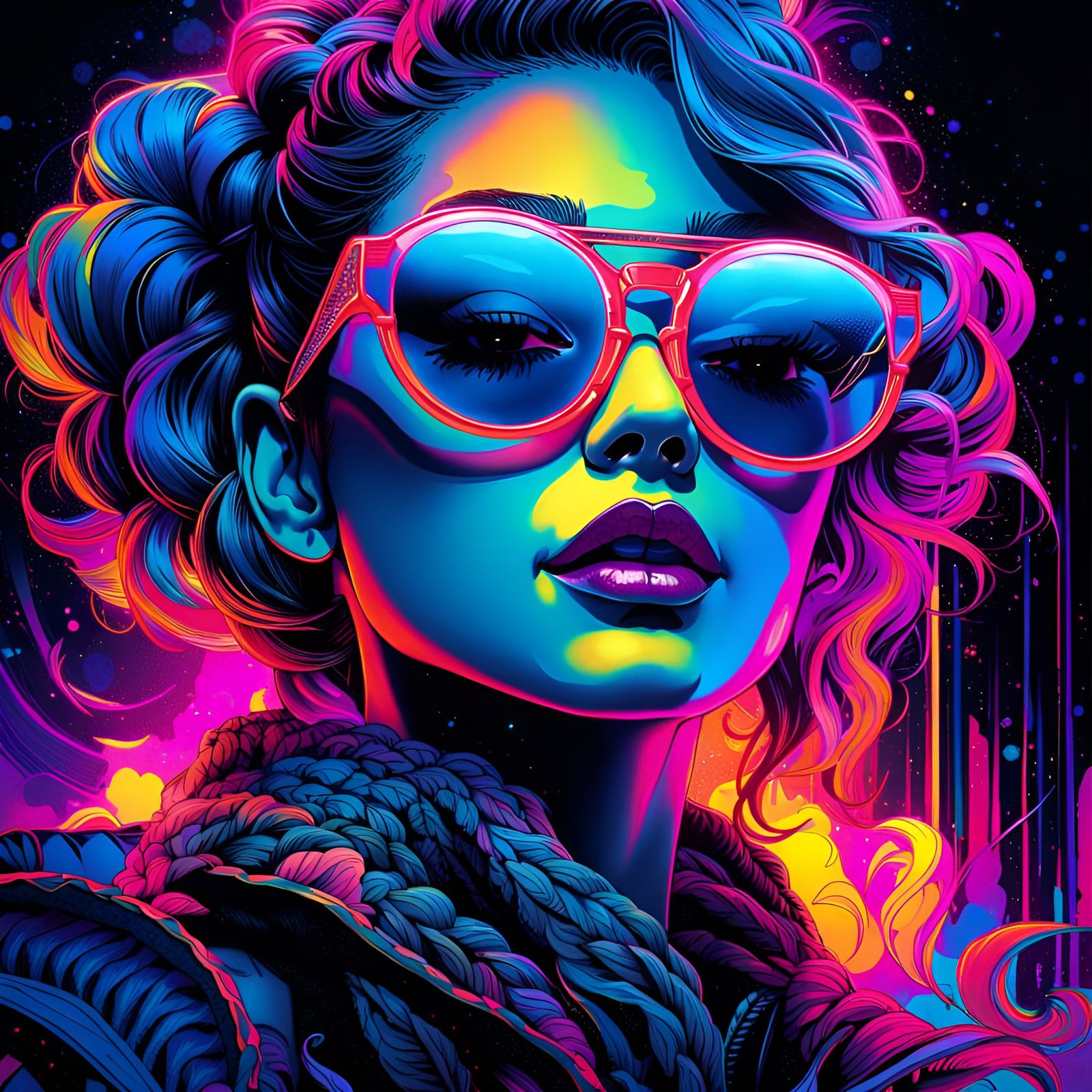 Neon Tattoo Girl Portrait in Synthwave Style