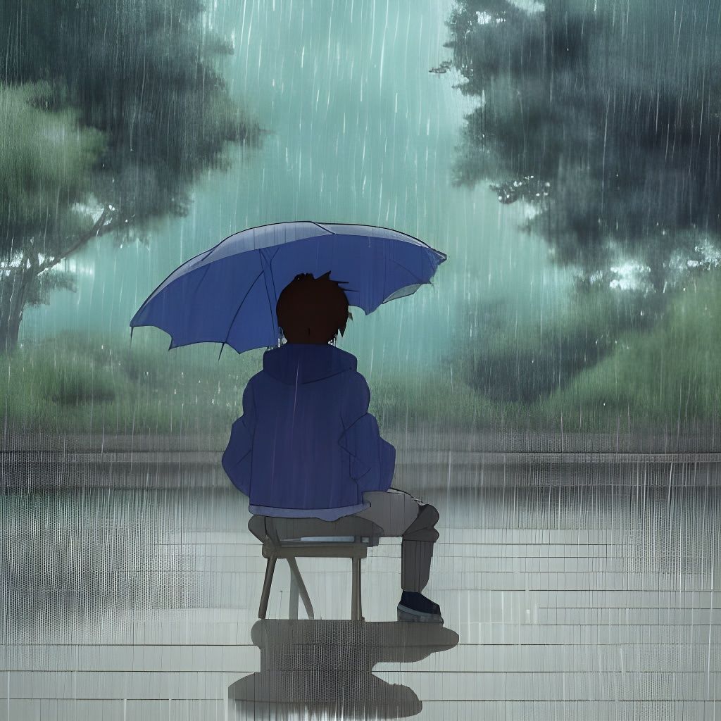 Sad Boy in Rain: Studio Ghibli Style