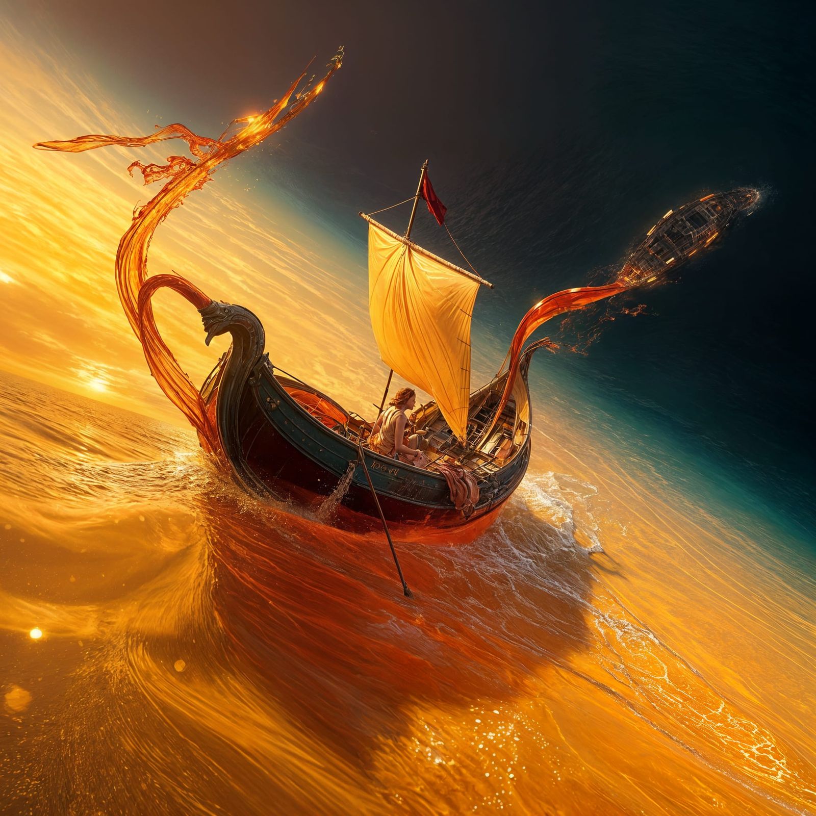 Red Wine Boat on Limoncello Sea Concept Art