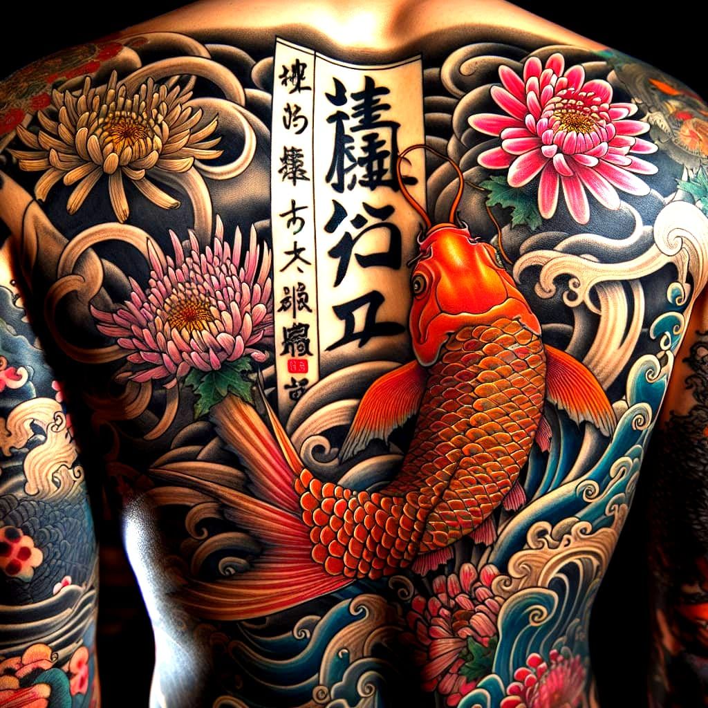 Japanese Tattoo Art: Chrysanthemums, Koi, and Calligraphy