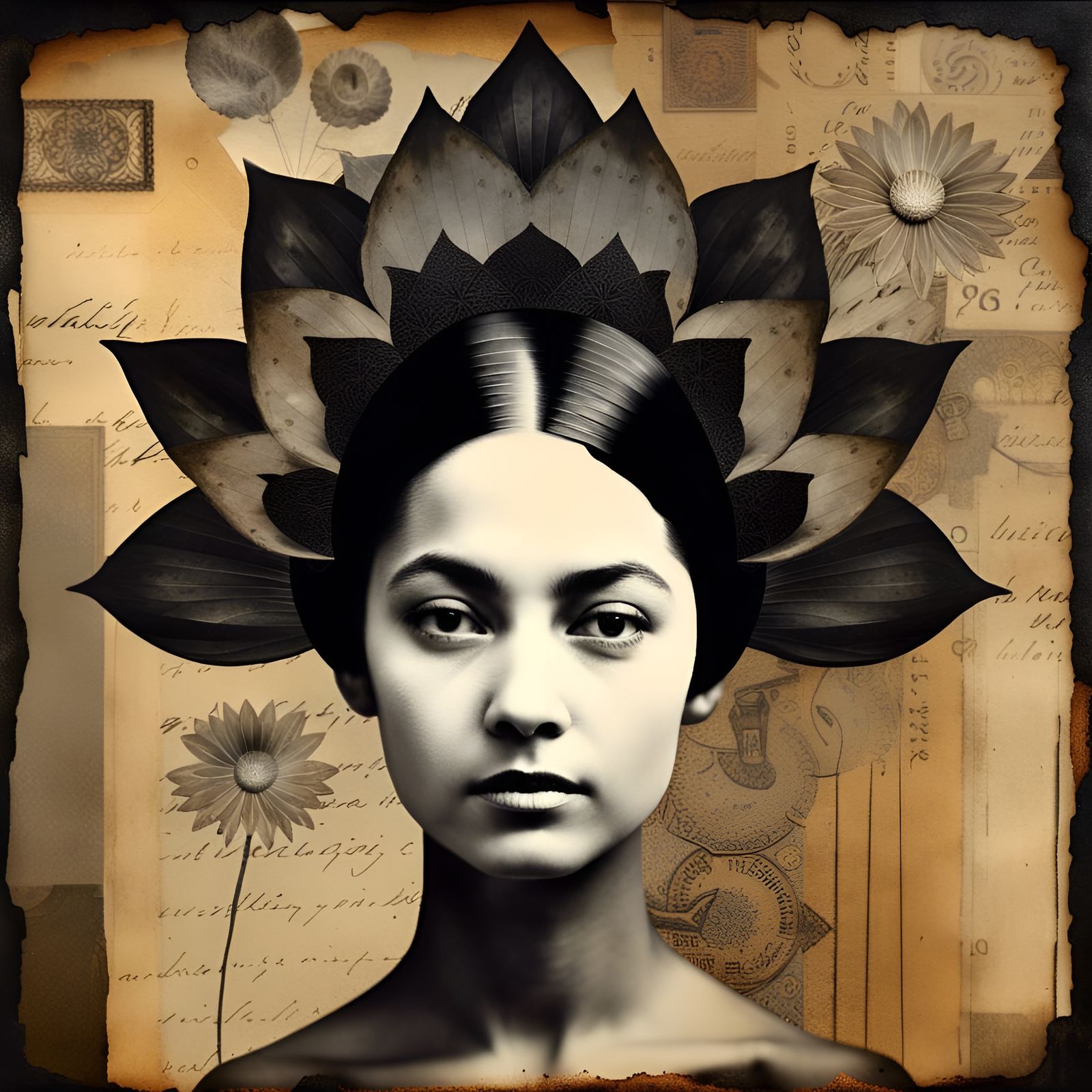 Black Lotus Artifact Collage on Vintage Photo