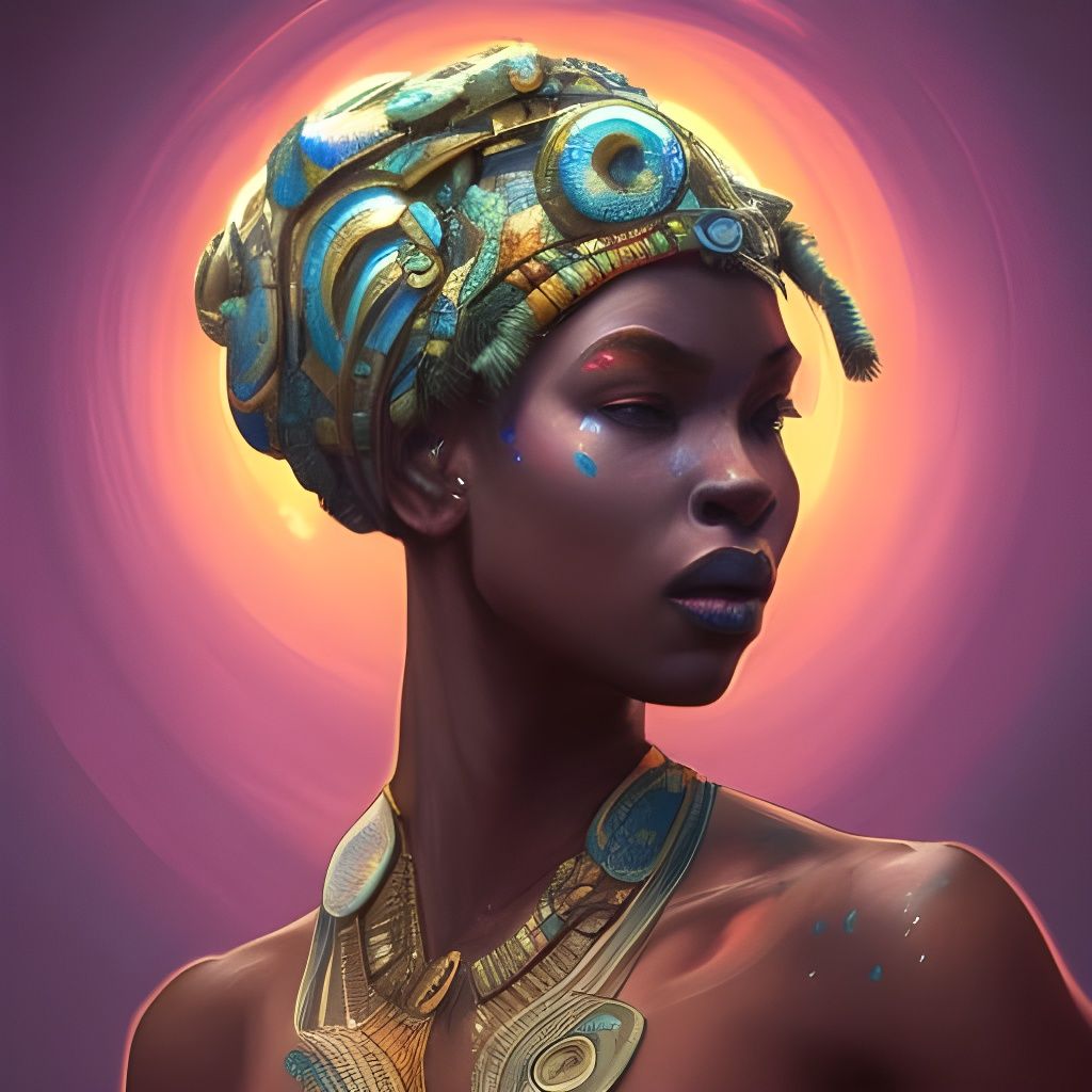African Goddess Portrait in Hyperdetailed Style