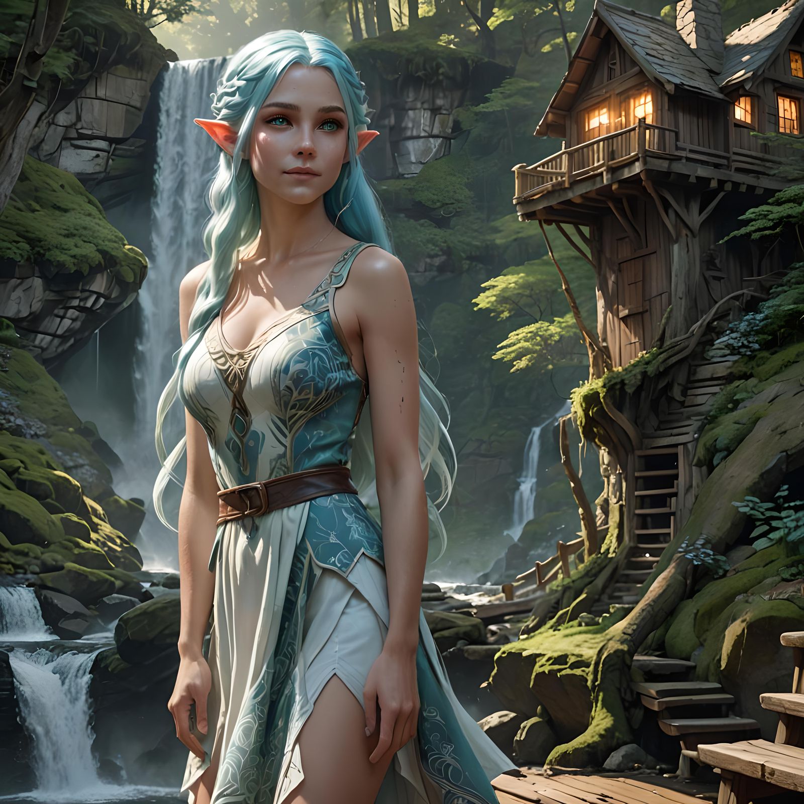 Cute Elf Girl in Enchanted Forest