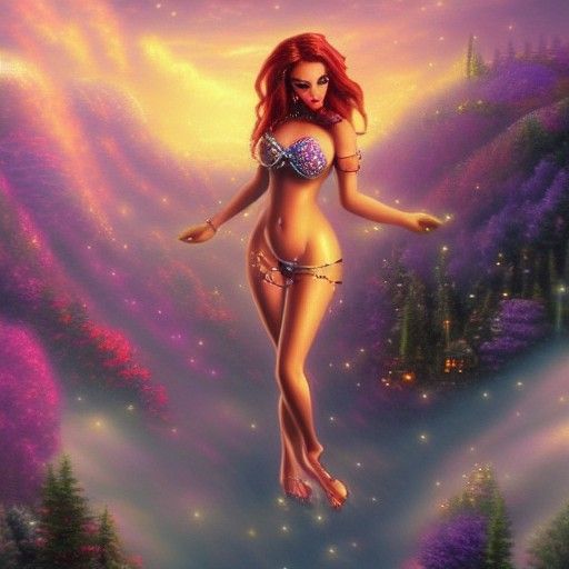 Voluptuous Starfire Flying Above City in Ethereal Style