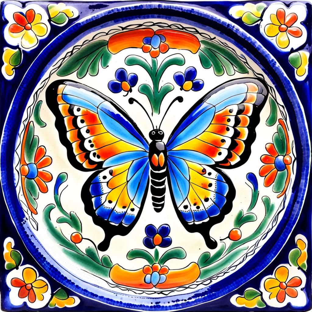 Mexican Talavera Pottery with Butterfly Image