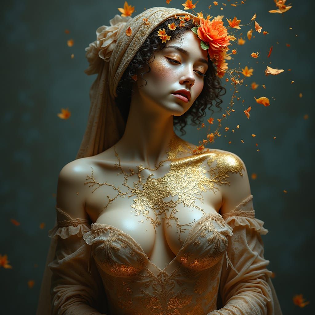 The Contemplative Goddess with Damascene Patterns