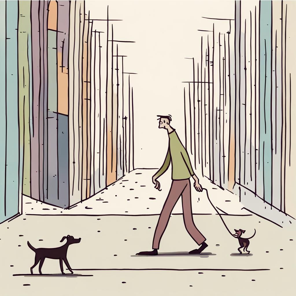 tall skinny man walking a dog