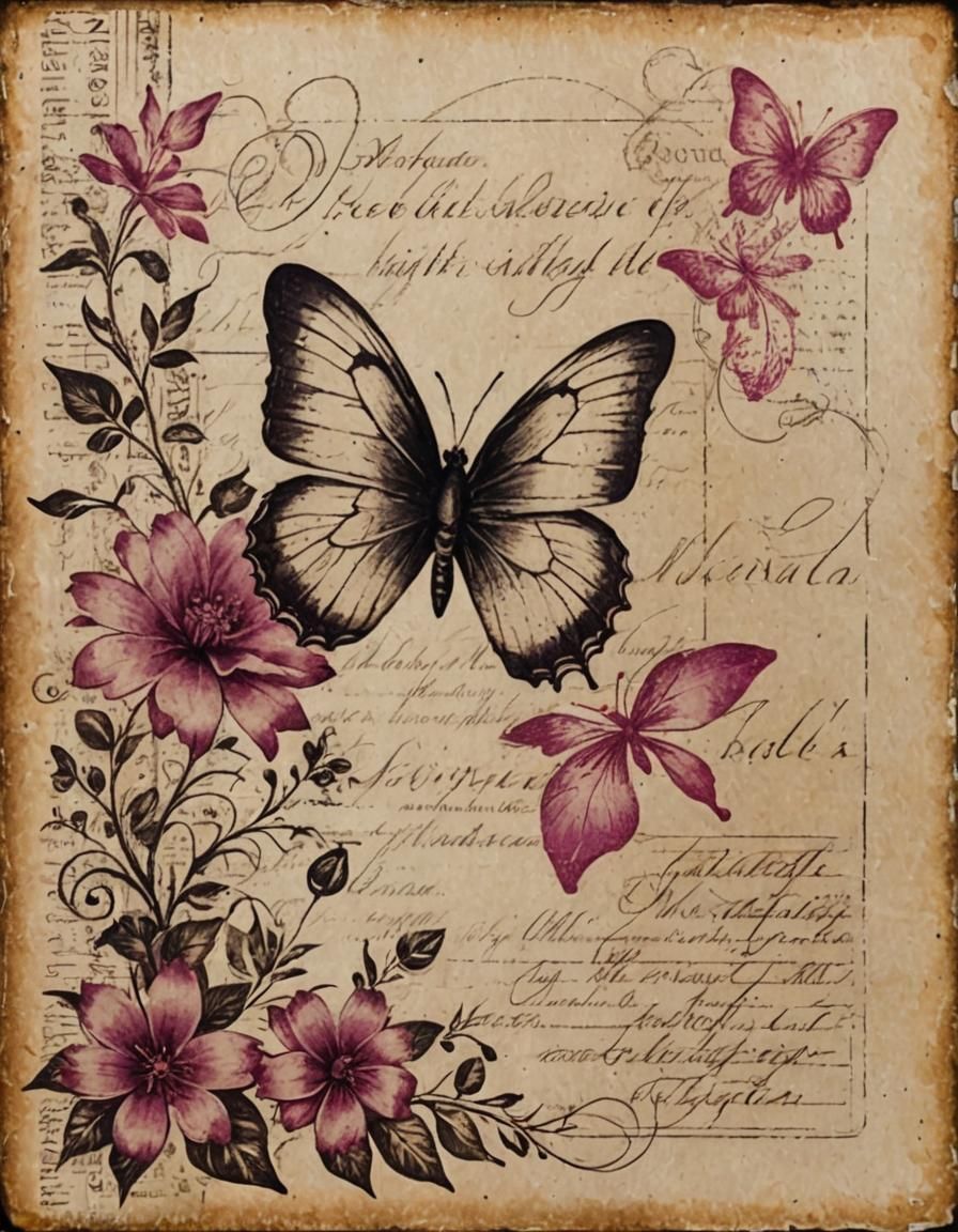 Vintage Butterfly in Distressed Sepia Tone