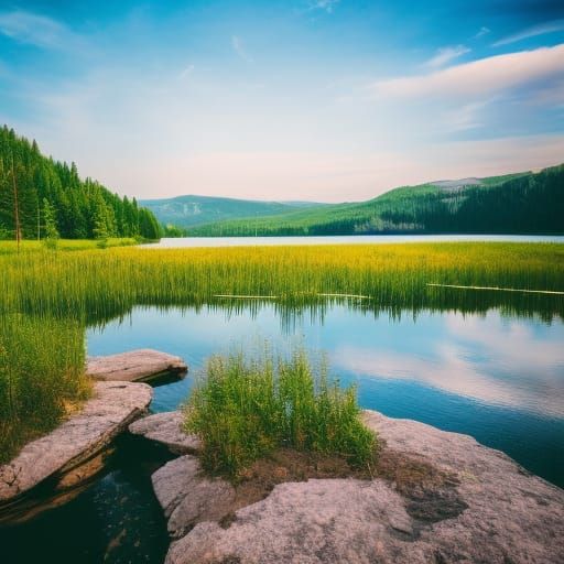 Idyllic Landscape with Lake and Waterfall