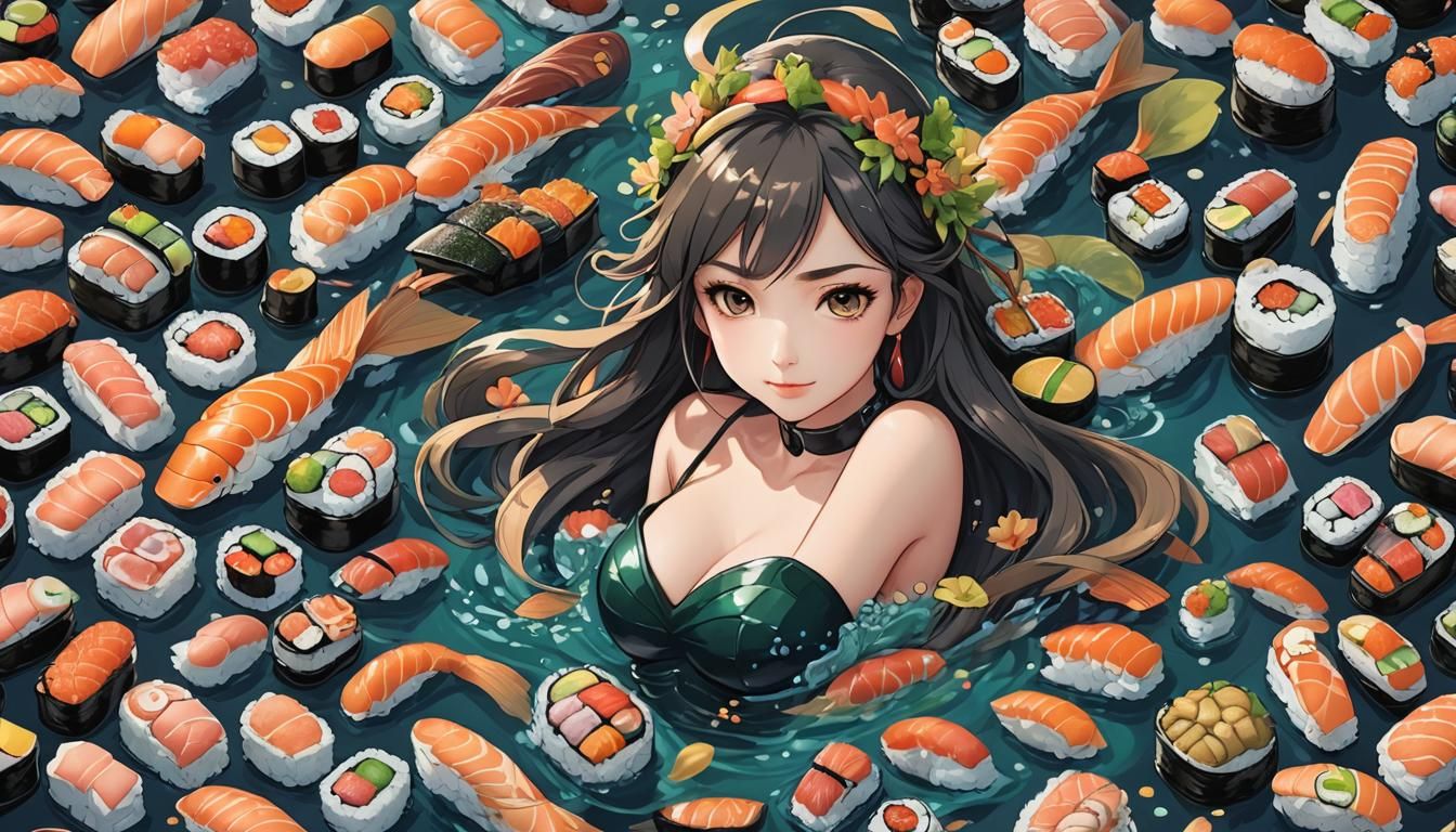Sushi Mermaid in Manga Anime Style
