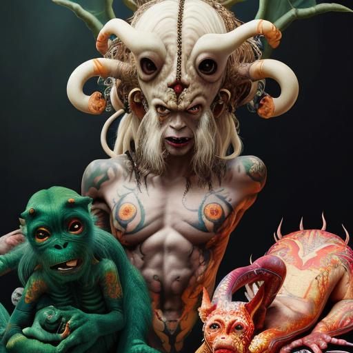 Surreal Tattooed Albino Contortionist in Fantasy Style