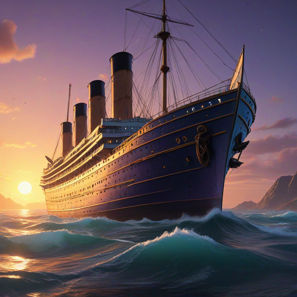 Majestic Titanic Sails Through Mystical Dreamlike Ocean