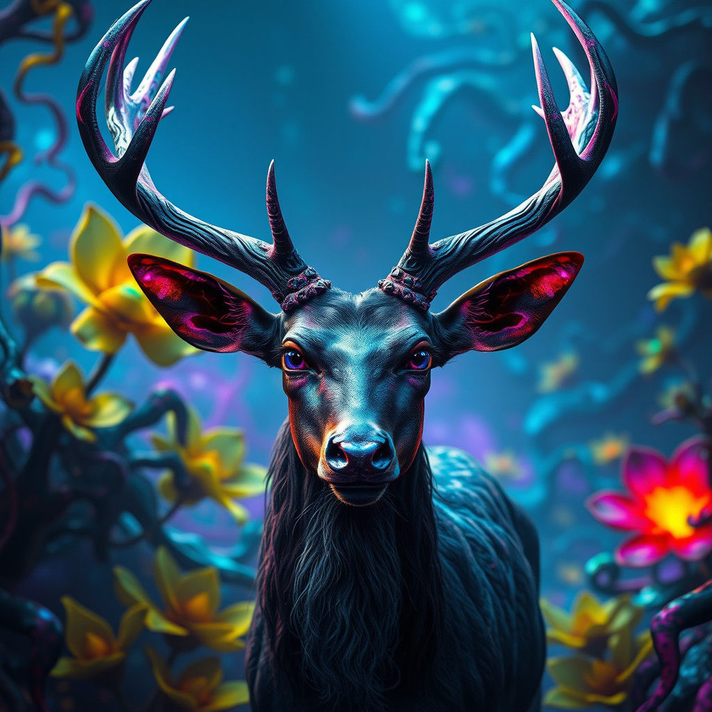 Venomous Deer in Toxic Futuristic Landscape