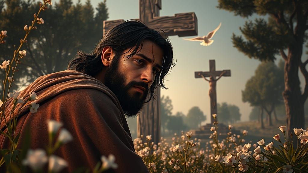 Sorrowful Jewish Carpenter in Ancient Gethsemane Garden