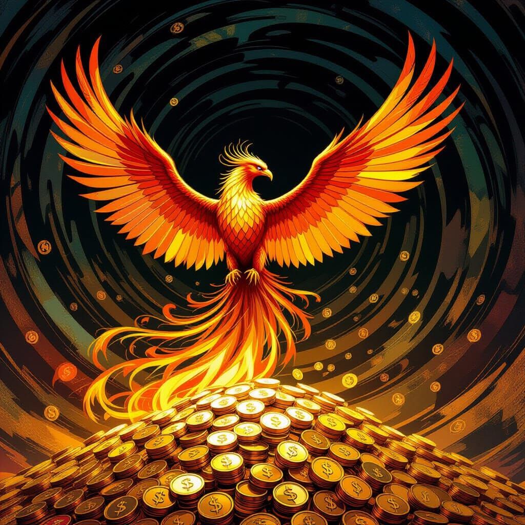 Phoenix Rises from Gold, Feathers of Banknotes