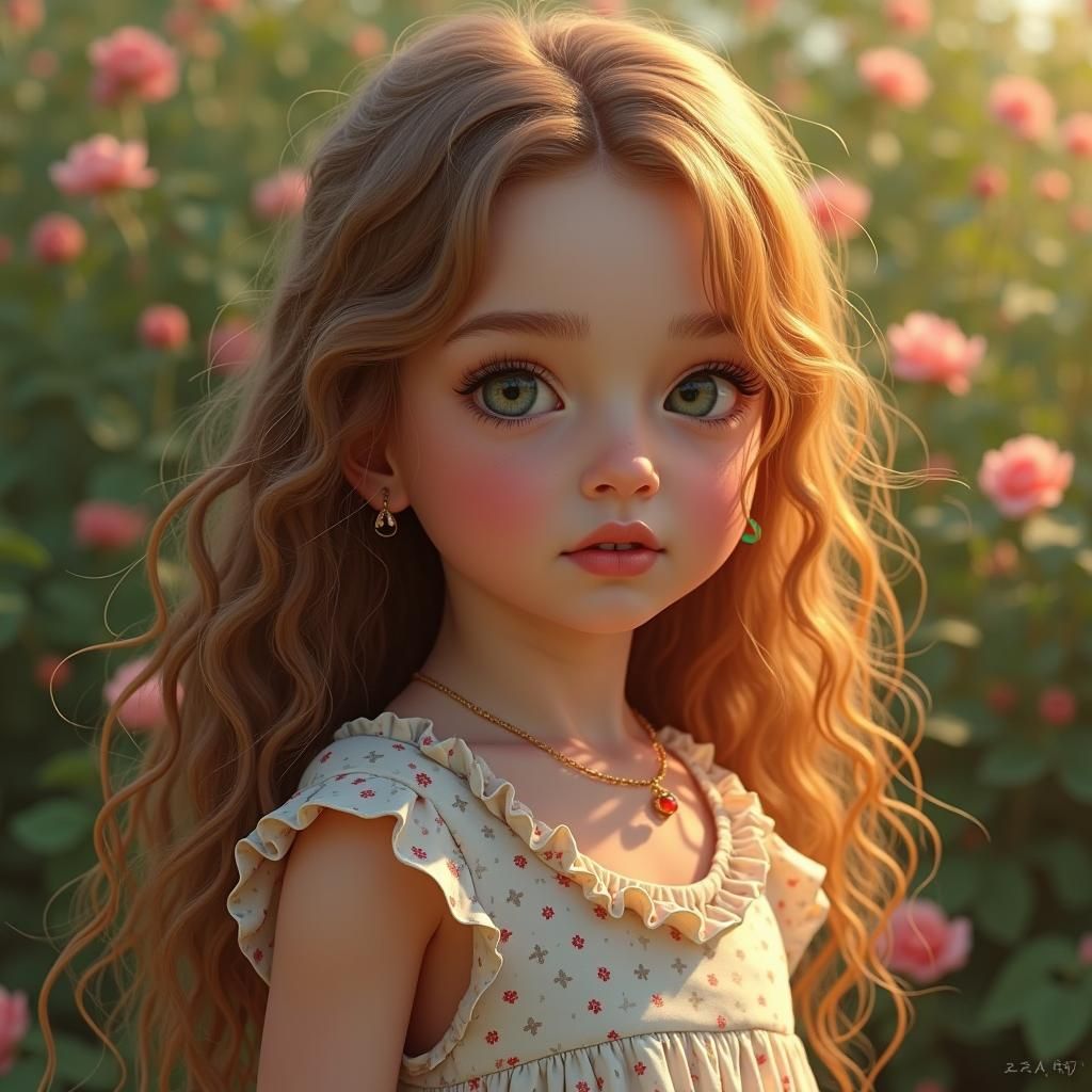 Hyperrealistic Teen Portrait Among Roses and Peonies