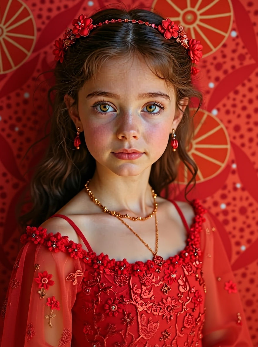 Princess in Klimt-Inspired Geometric Setting, Photorealistic...