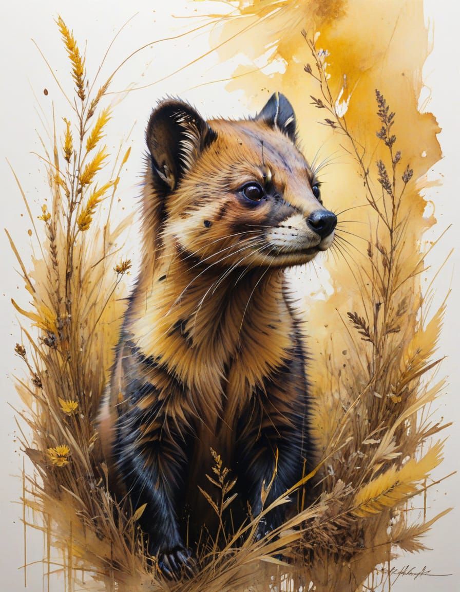 Yellow Throated Marten in Ink and Tea