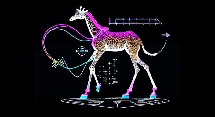 Circuit Board Giraffe on River in Basquiat Style