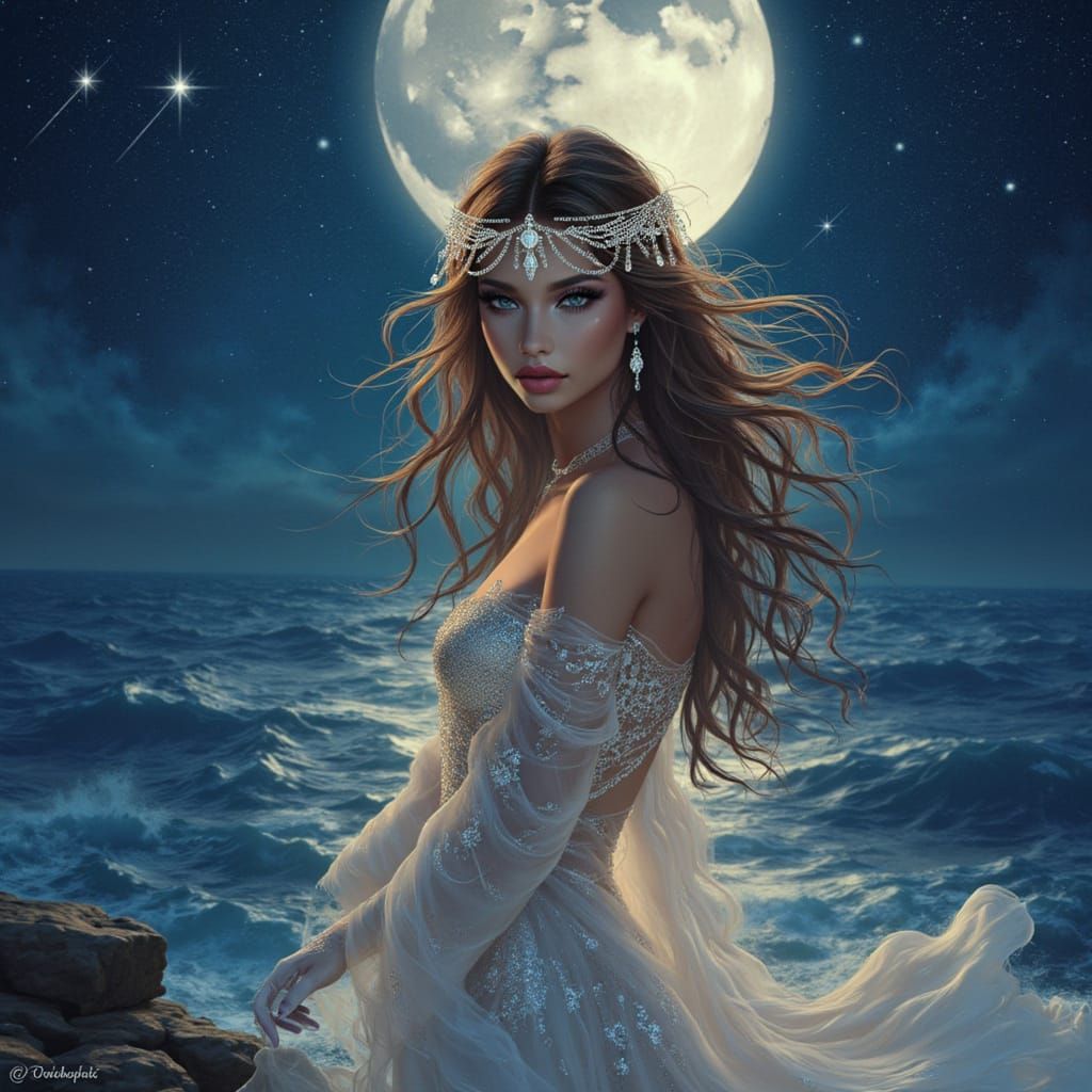 Starlit Woman Portrait in Art Nouveau Style