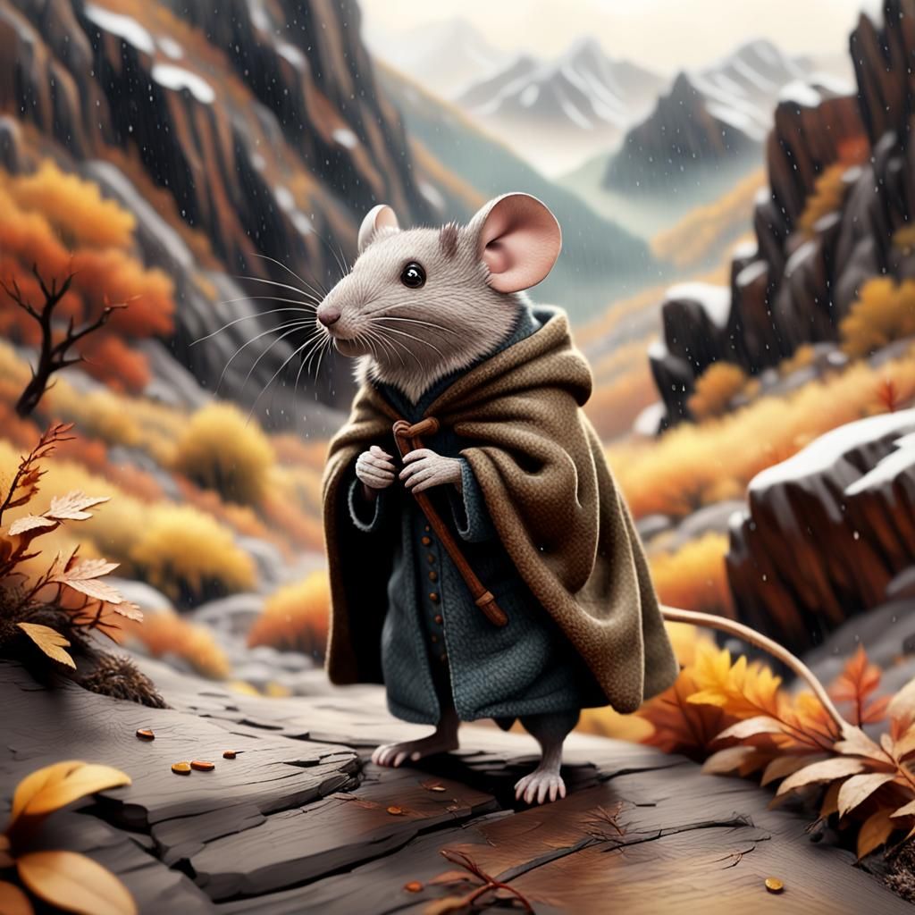 Mouse in Autumn Mountain Landscape: Photorealistic Image