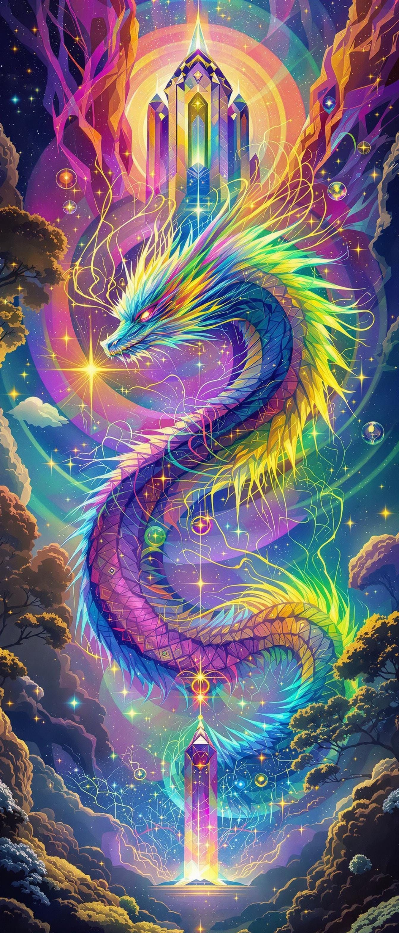 Iridescent Dragon in a Surrealist Dreamscape