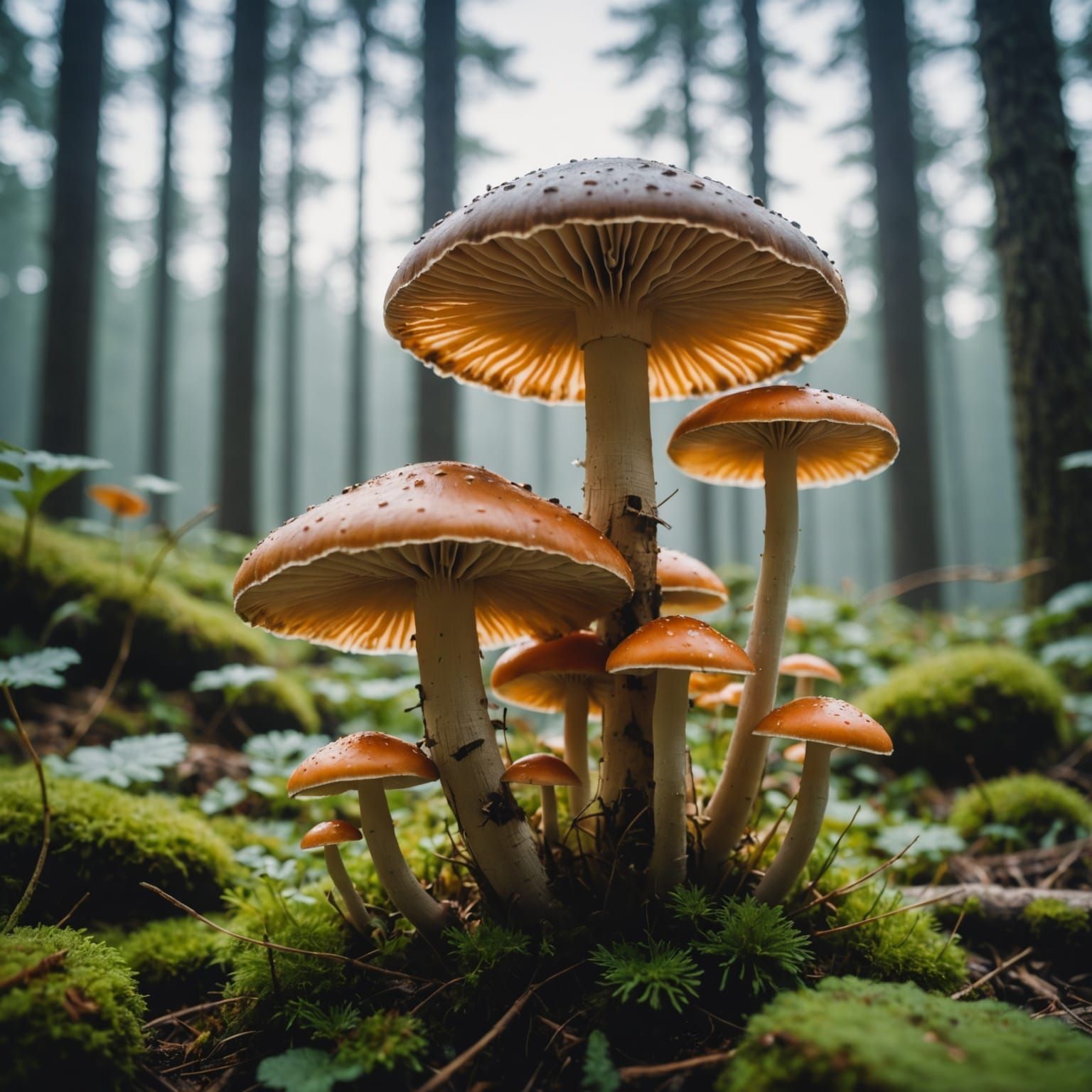 Double Exposed Mushroom Landscape in Ethereal Hues