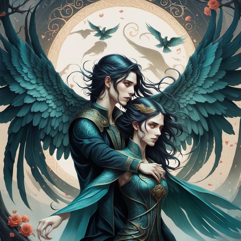 Fantasy Book Cover with Intertwined Wings in 8k