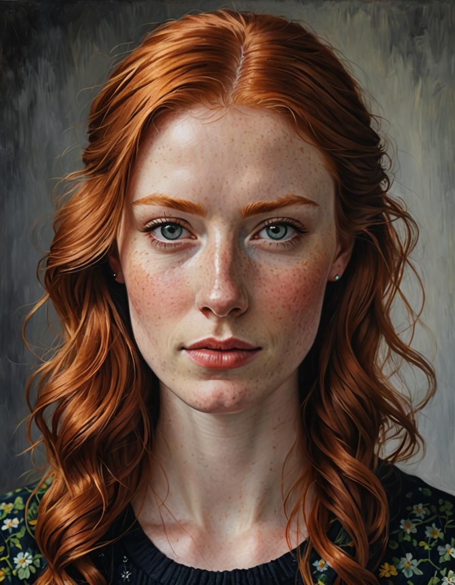 Beautiful Young Redhead Irish Woman in Colorful Portrait