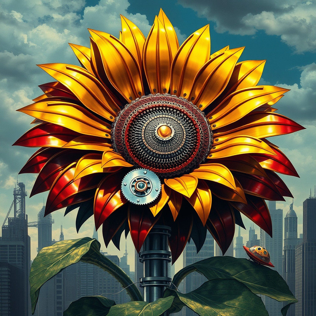 Mechanical Sunflower in Futurist Style