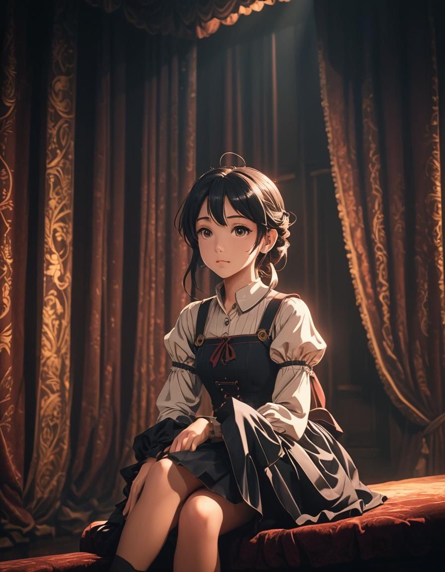 Dark Academia Anime Girl in Moody Theater