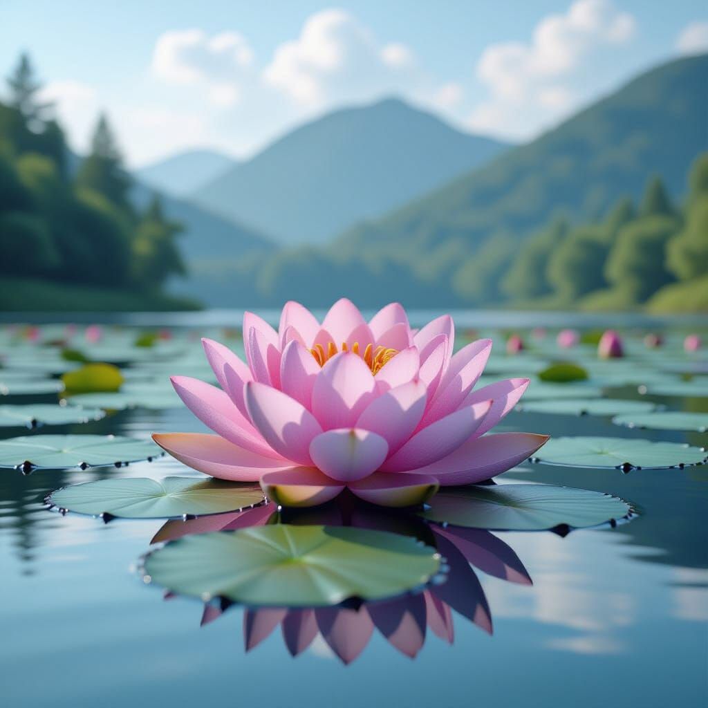 Epic Lotus Bloom in Serene Cinematic Lake