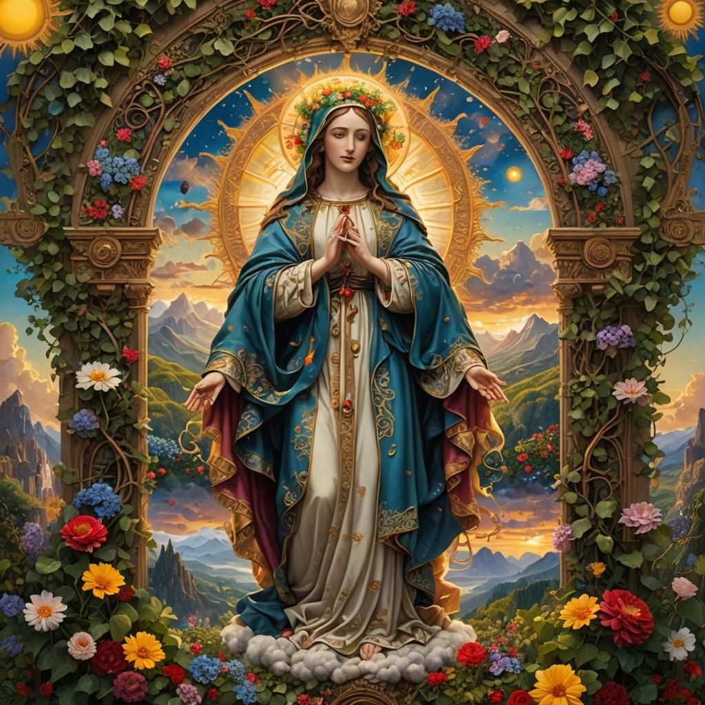 Holy Mary in Ornate Frame: Fantasy Concept Art