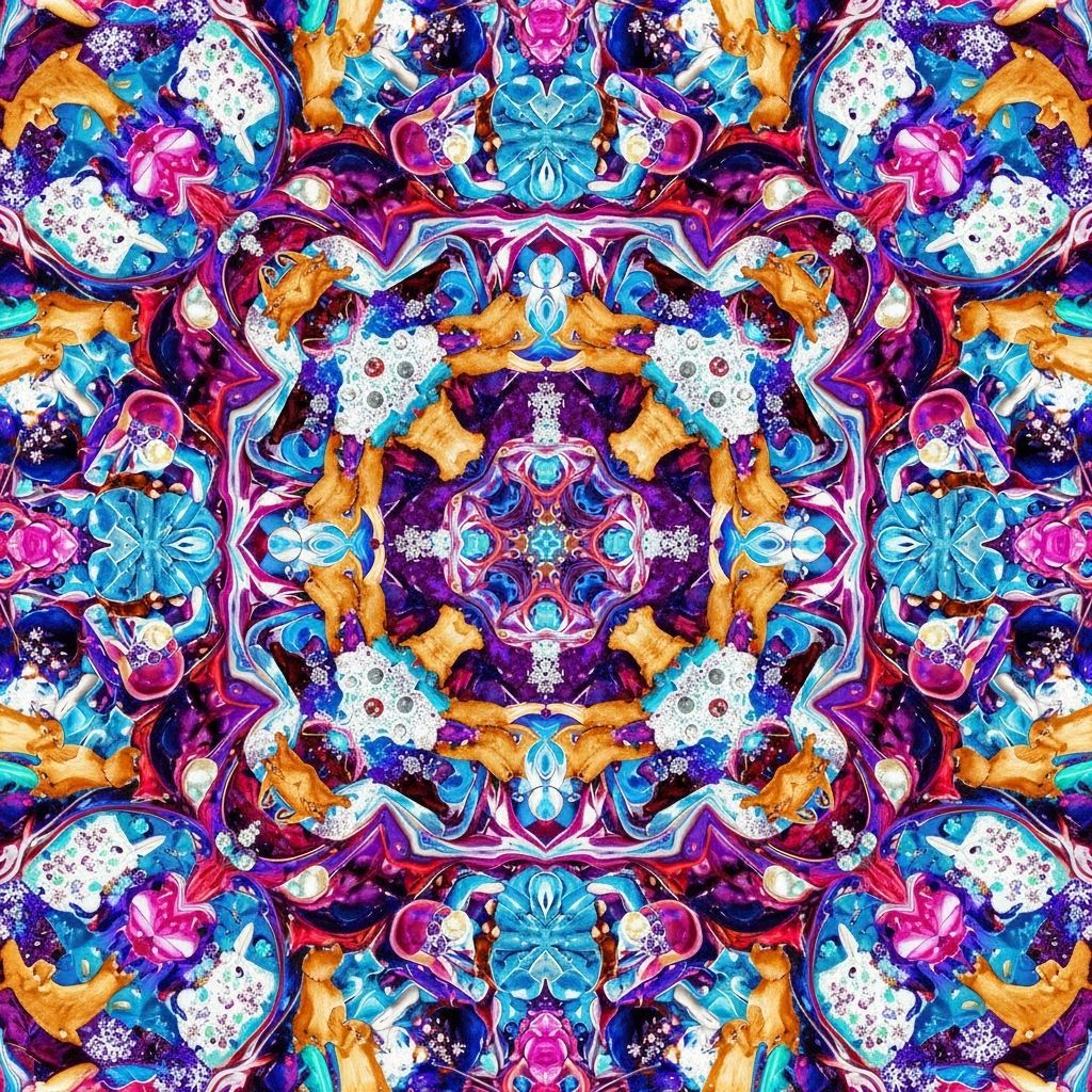 Kaleidoscope of Cats, Fractals, and Gemstones