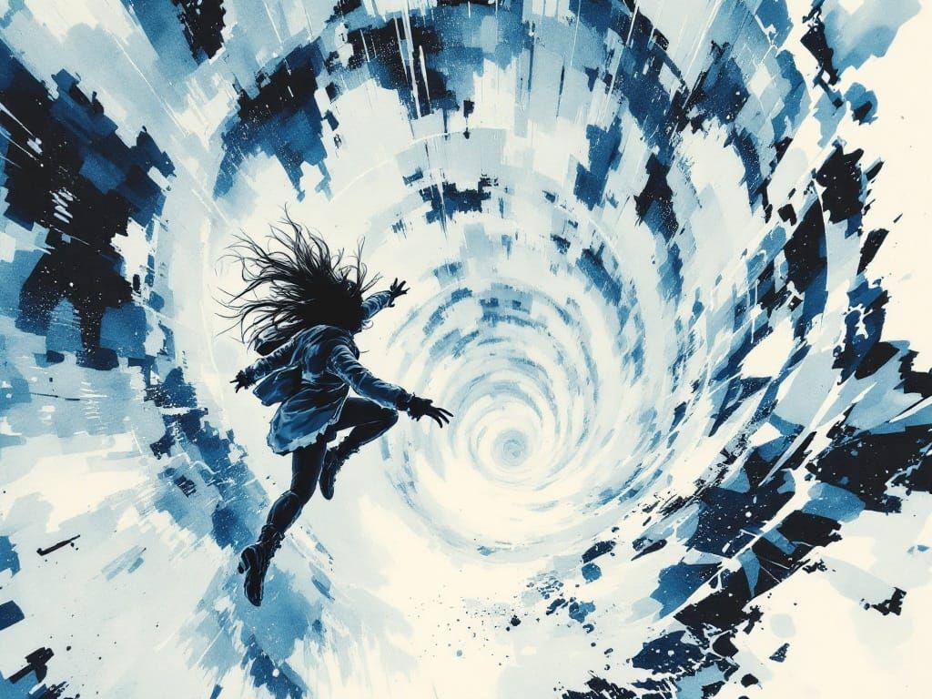 Iced Black Widow Leaping in Abstract Watercolor Style