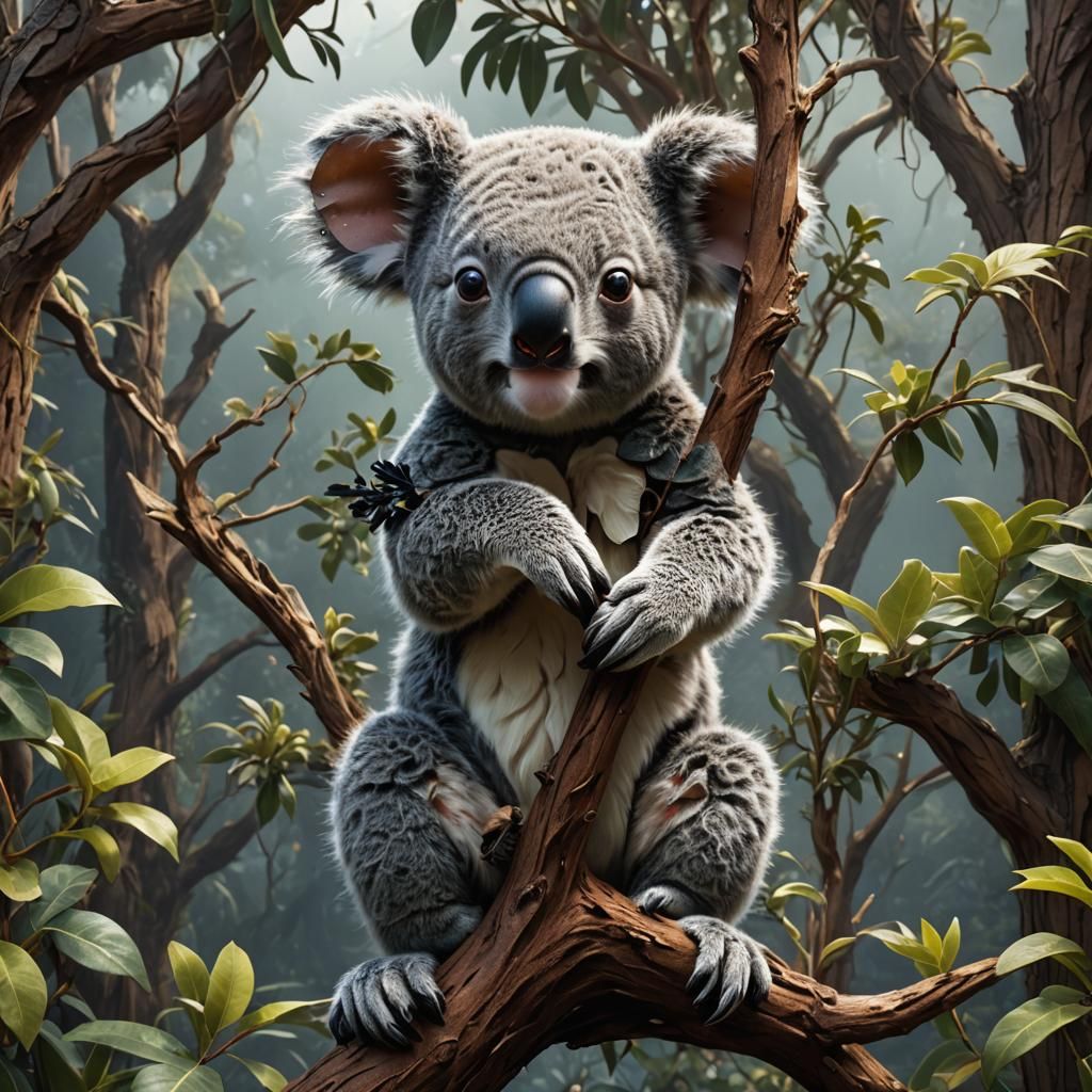 Fantastical Baby Koala in Detailed Matte Painting