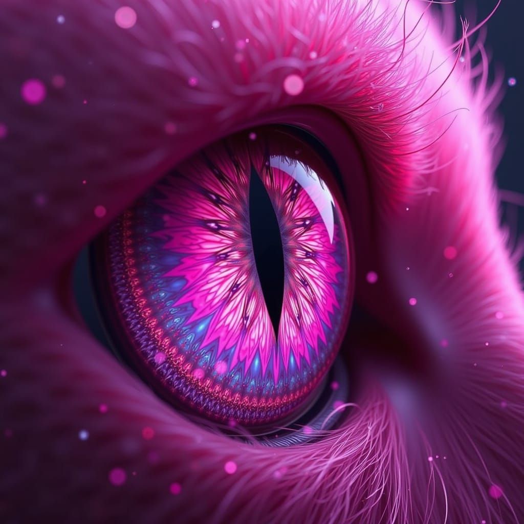 Pink Cat's Eye: Microscopic View in Neon Style